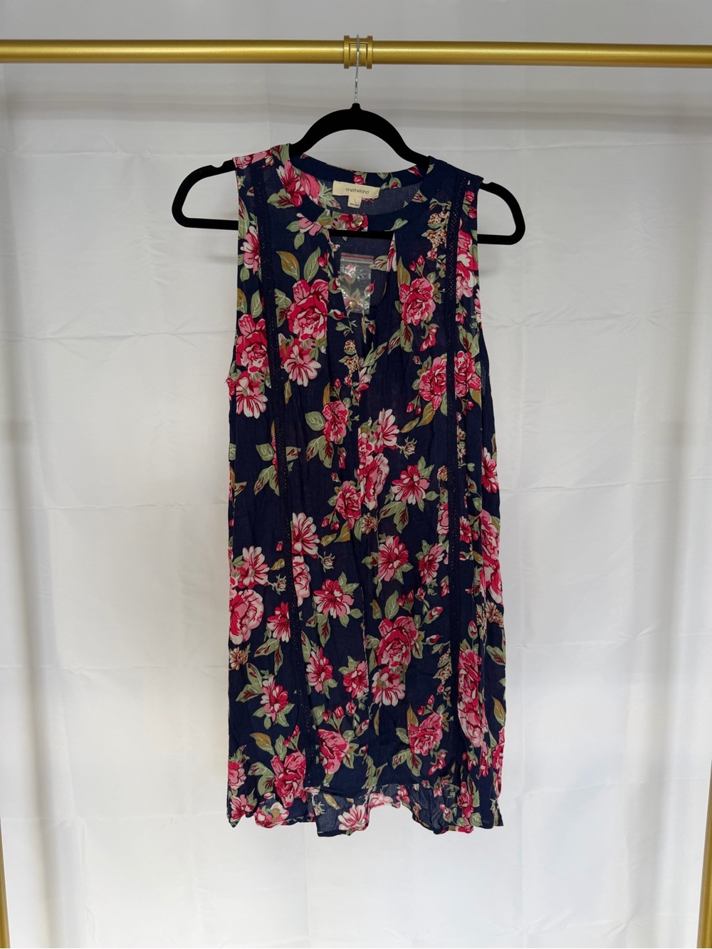 Sleeveless Navy Floral Tie-Neck Dress